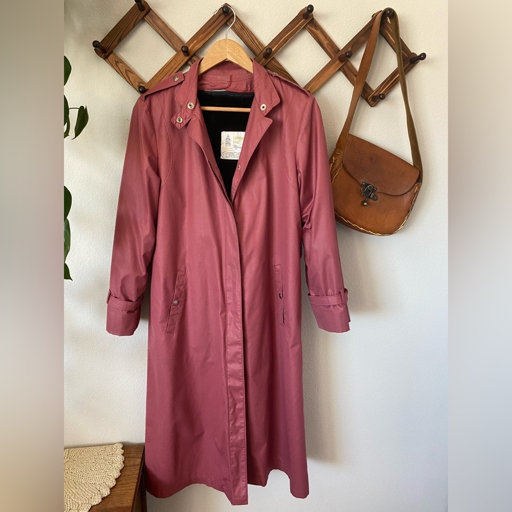 Vintage 1970s London Fog Maincoats Mauve Trench Coat Faux Fur Removable Lining